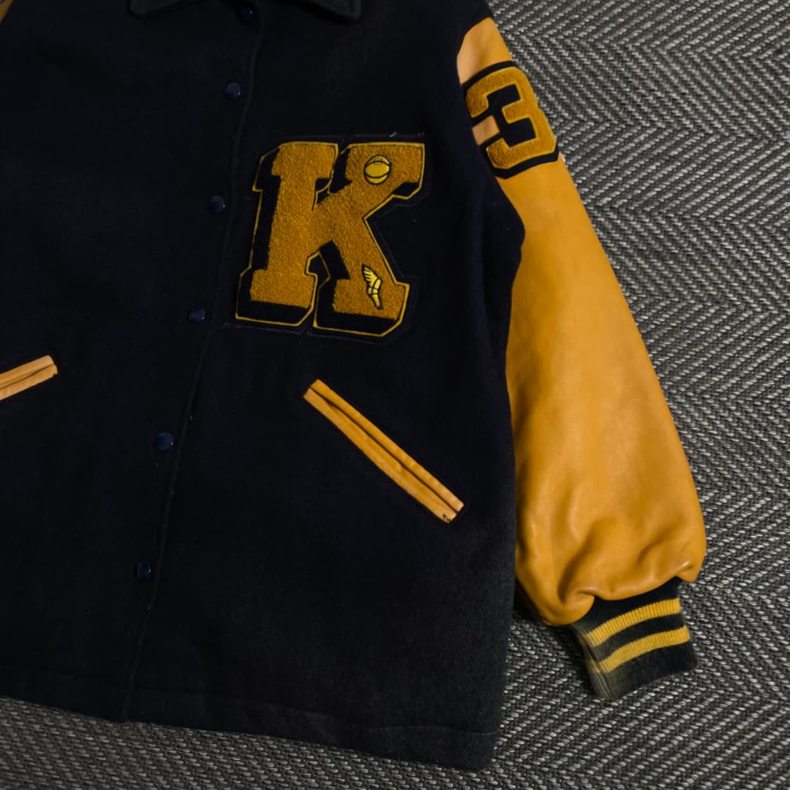 USA 빈티지 박시핏 레더 모직 바시티 자켓y 3749 상품이미지3