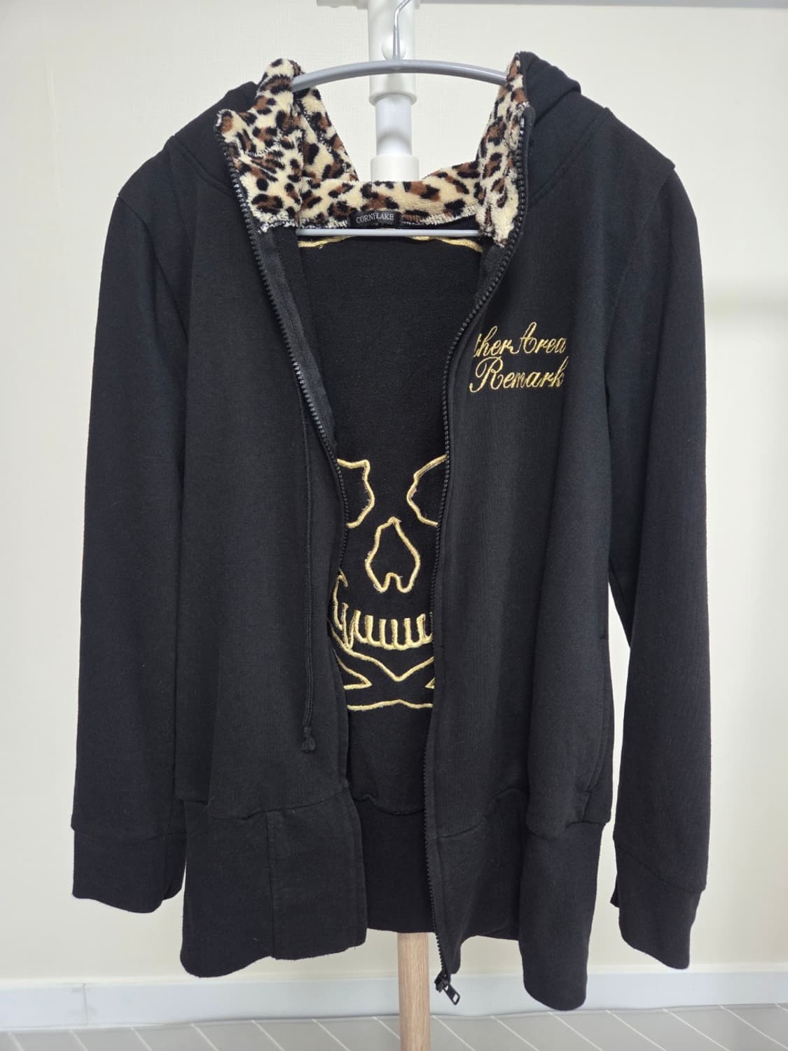 갸루 펑크 호피 스컬 후드집업 상품이미지3