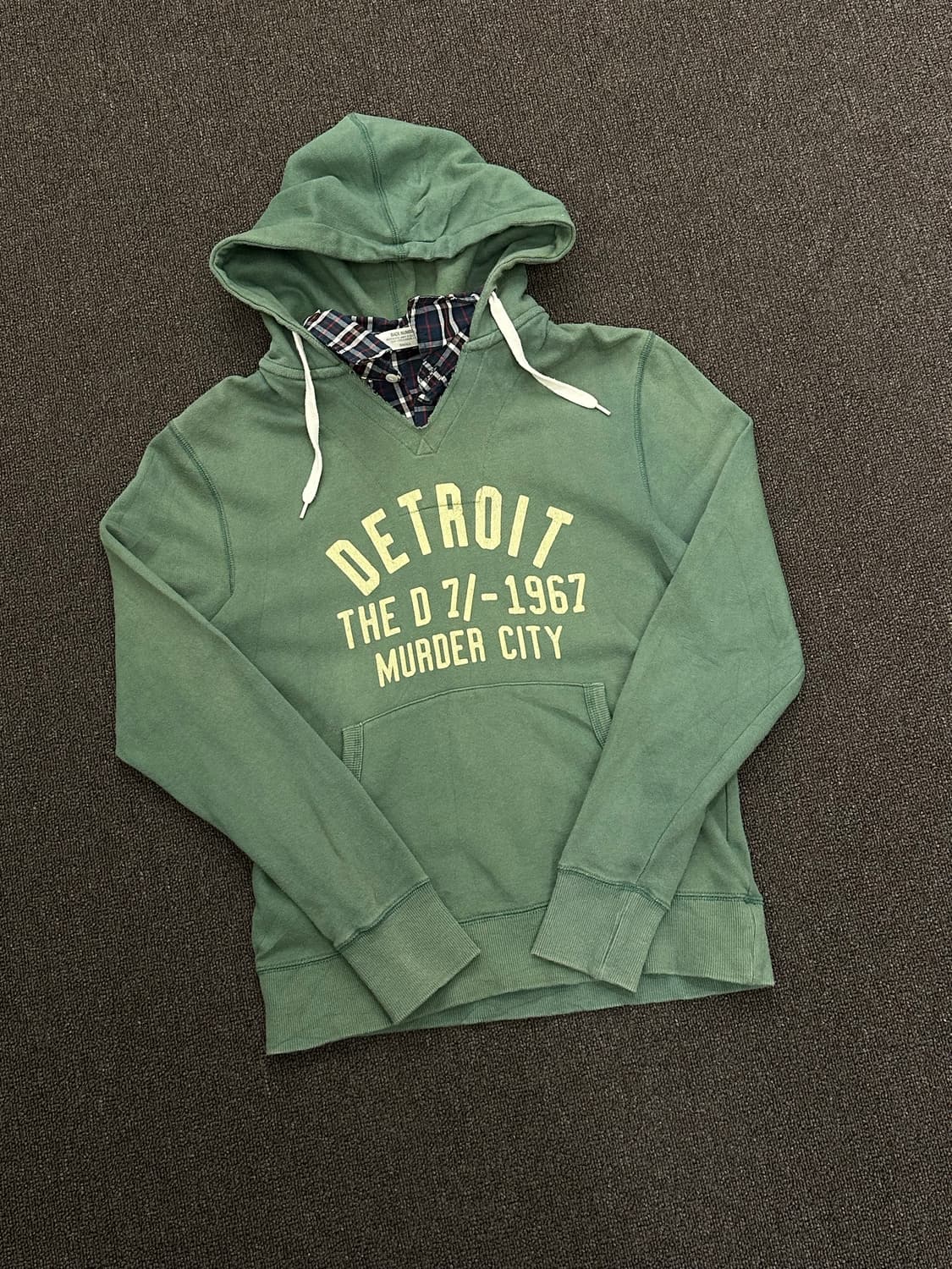 S)Back Number 빈티지 체크 셔츠 레이어드 프린팅 후디 상품이미지1