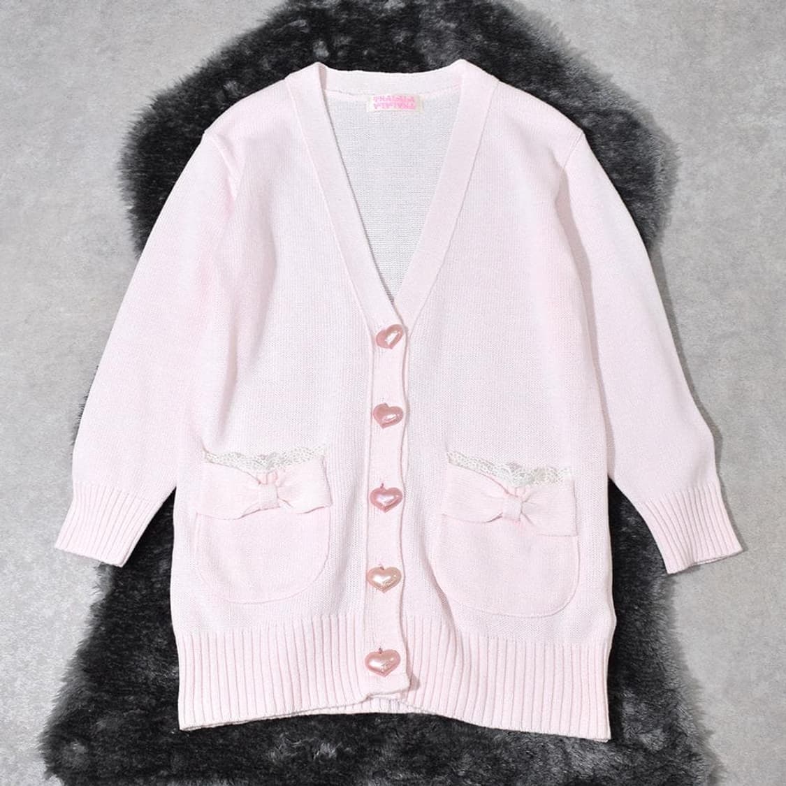 트랄라라 고전 대대장 딸기우유 하트단추 리본 가디건 상품이미지1