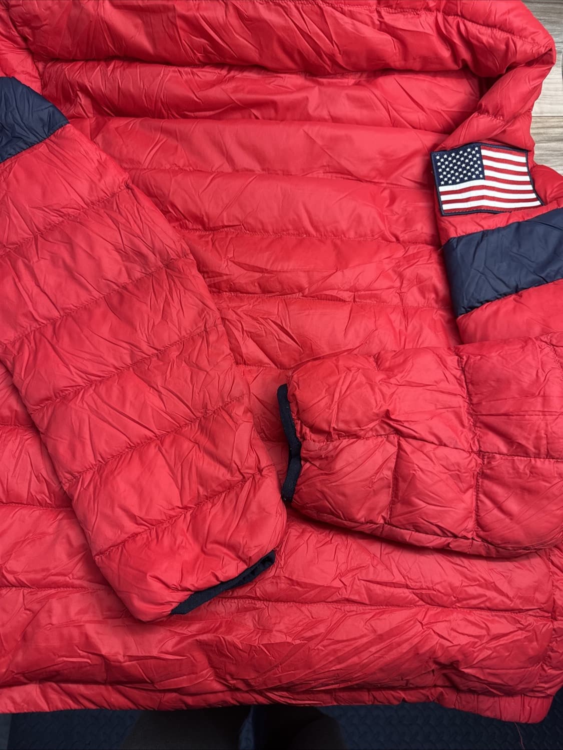 폴로 랄프 로렌 USA 플래그 후드 경량 패딩 레드 상품이미지7