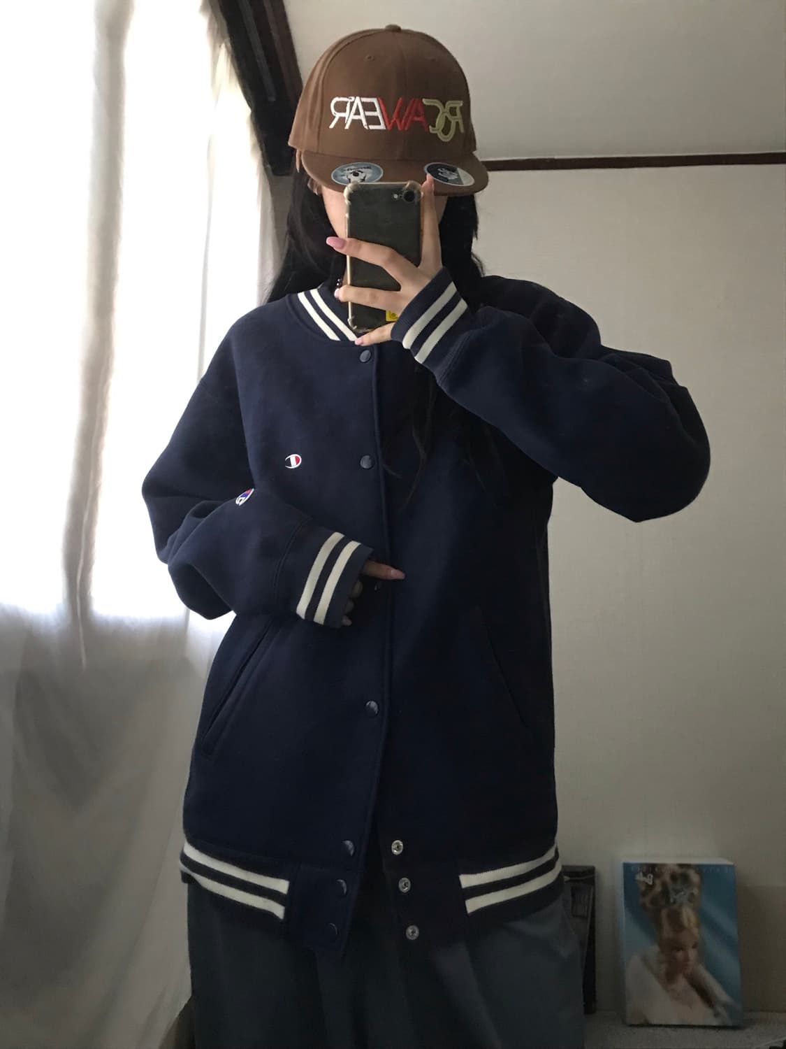 챔피온 네이비 오버핏 바시티자켓 상품이미지3