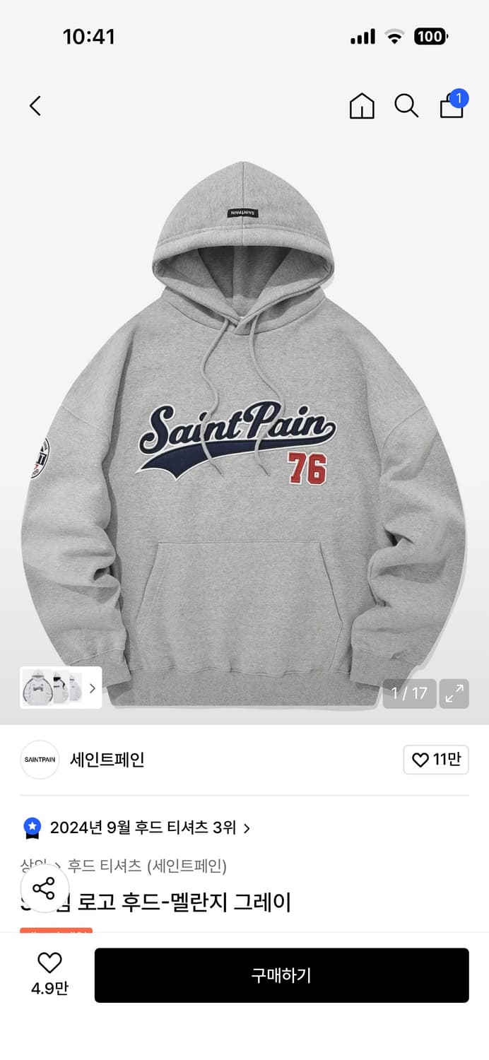 세인트페인 후드티(그레이) M 상품이미지1