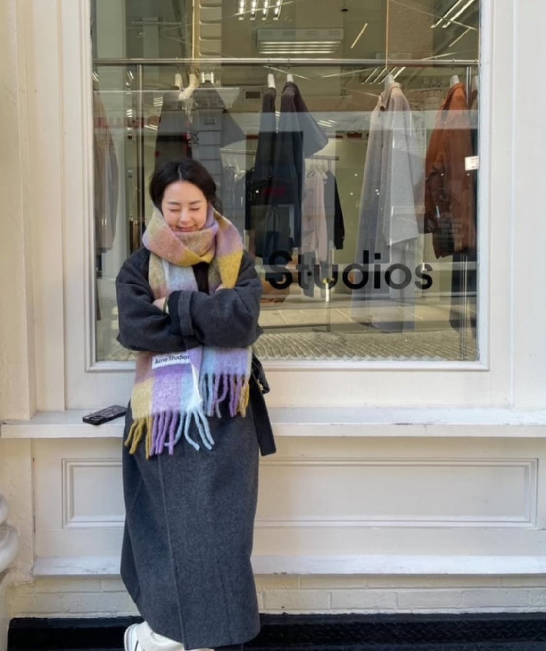 아크네스튜디오 울 모헤어 체크 목도리 스카프 바이올렛 옐로우 블루 상품이미지5