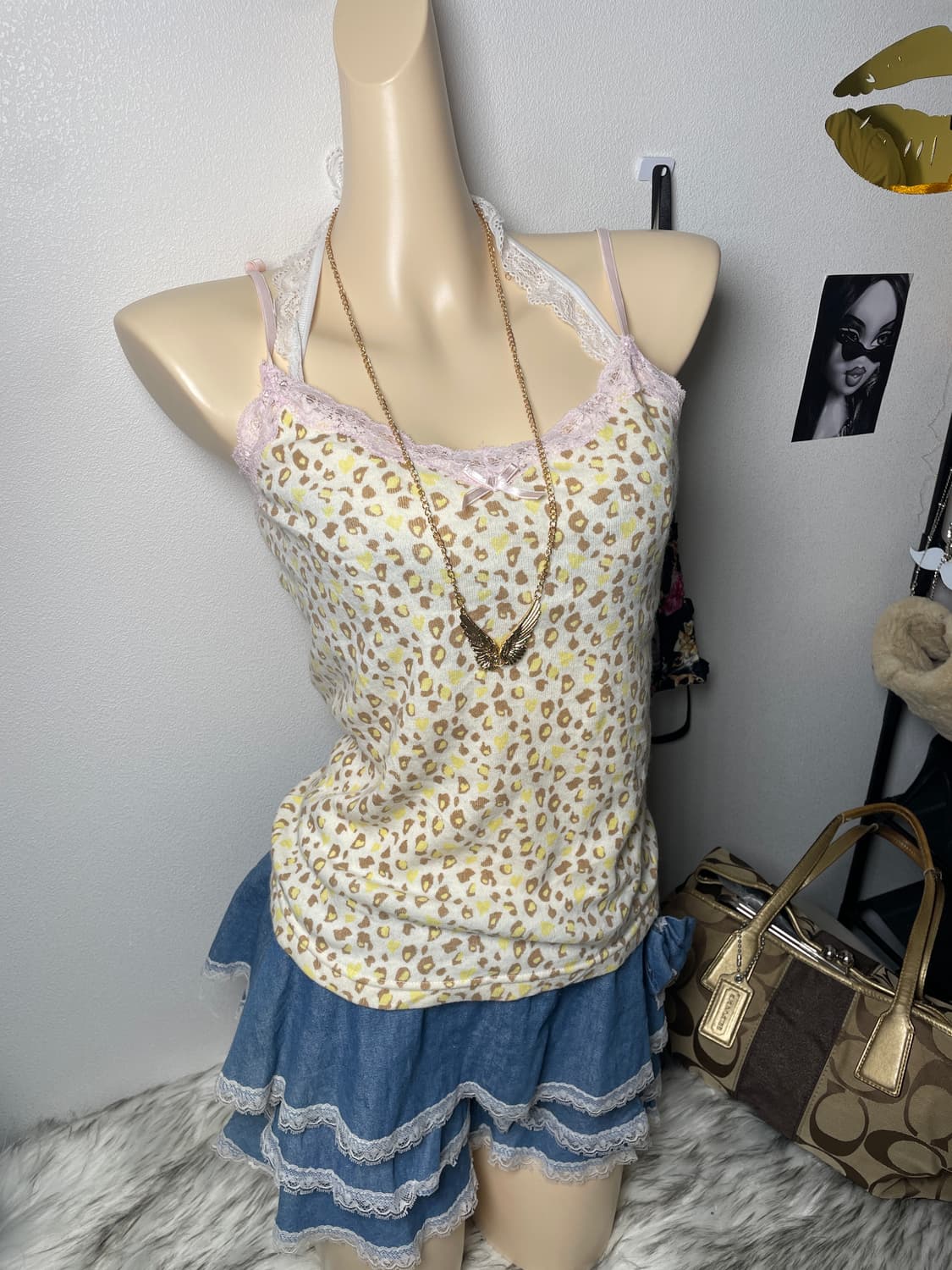 빈티지 갸루 호피 슬리브리스 상품이미지1