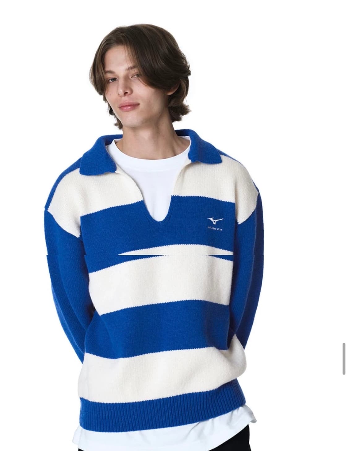 STU 미즈노 엠브로더리 스트라이프 카라 니트 L size 상품이미지2