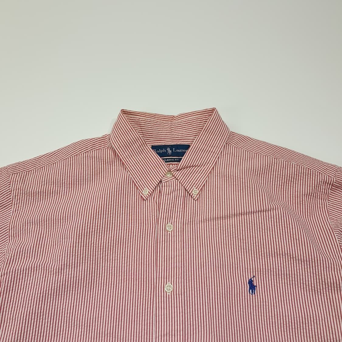 CK008 2XL 폴로 00s 시어서커 레드 스트라이프 반팔 셔츠 남방 상품이미지2