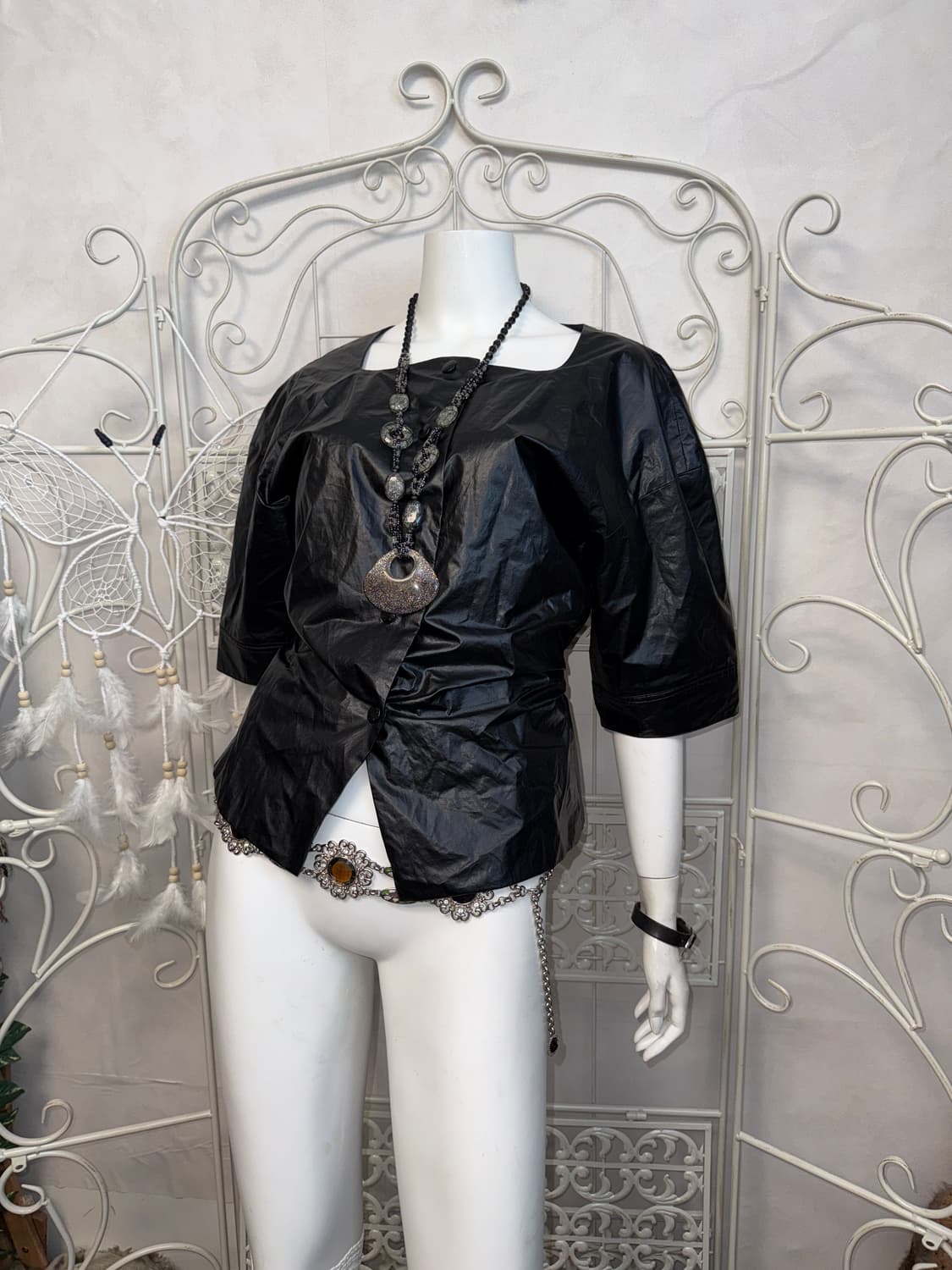 SYSTEM black pvc puffed balloon blouse 상품이미지6