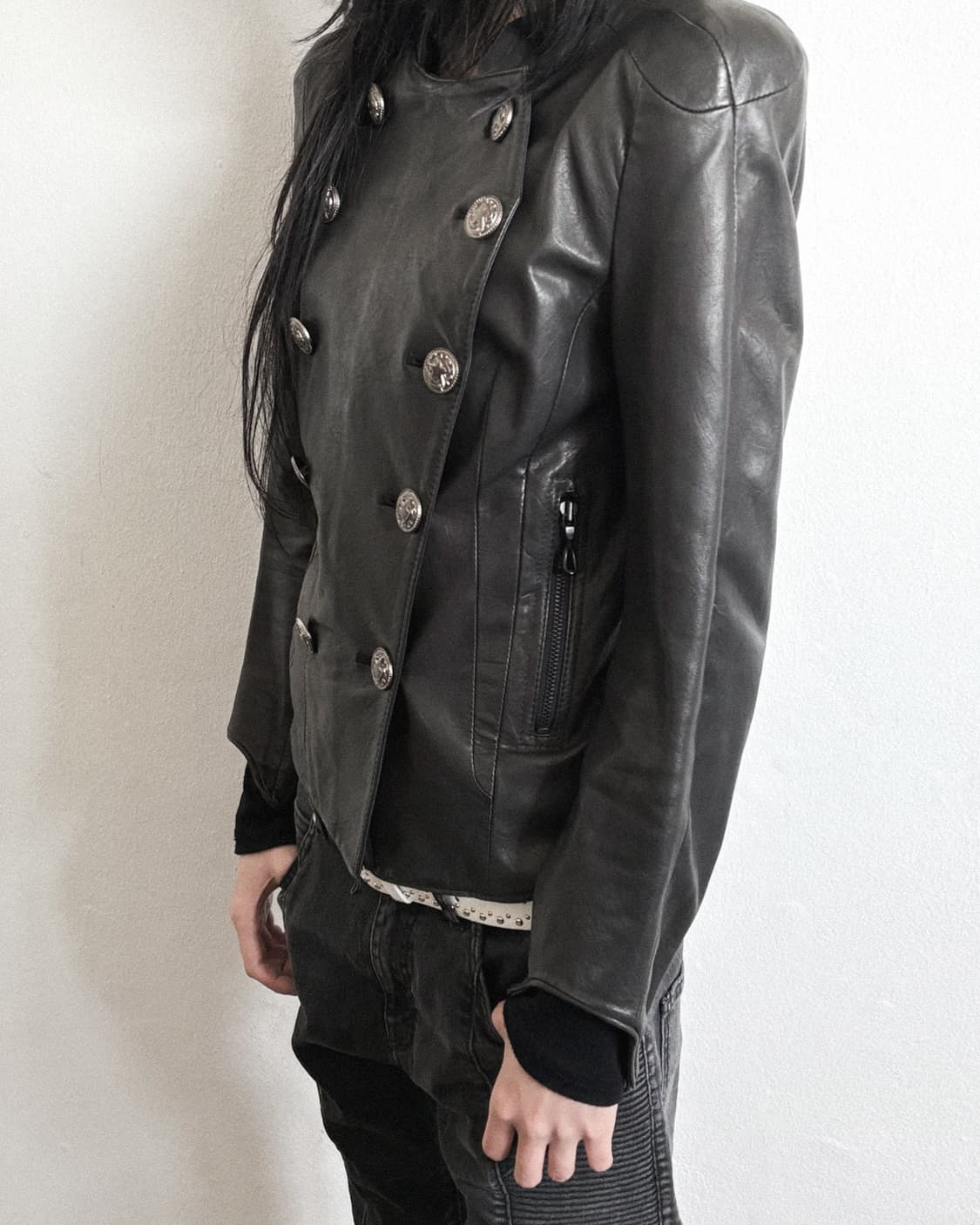 TIME 나폴레옹 실버버튼 크롭컷 램스킨 자켓 상품이미지4