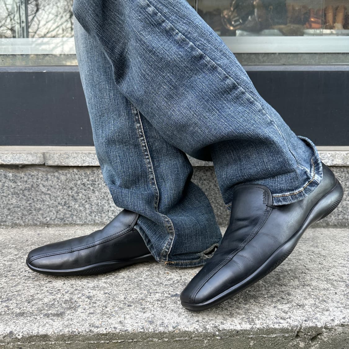 00s 빈티지 블랙 프라다 스포츠 스퀘어 토 로퍼 풀박스 상품이미지9