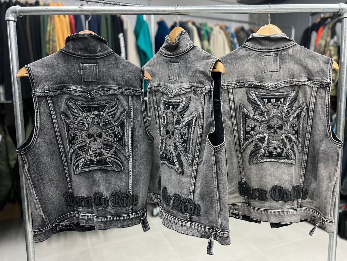 스컬 자수 데님조끼  상품이미지2