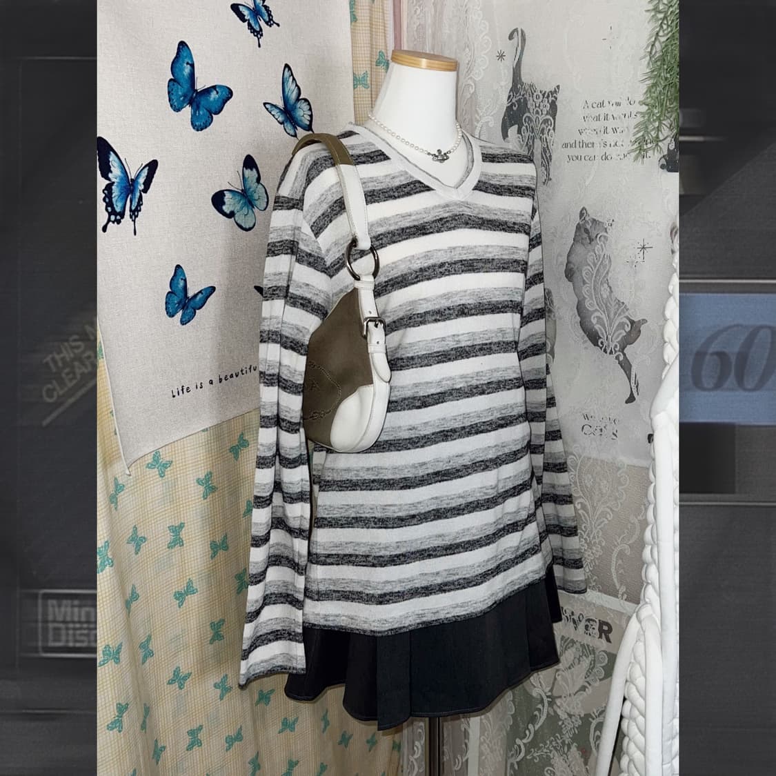 그레이 스트라이프 레이어드 티셔츠 상품이미지5