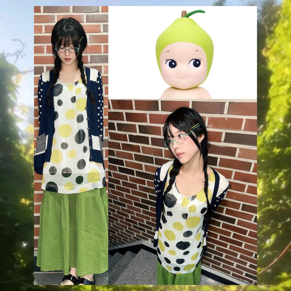 풋과일 도트 소녀 빈티지 코디세트 3pcs 상품이미지1