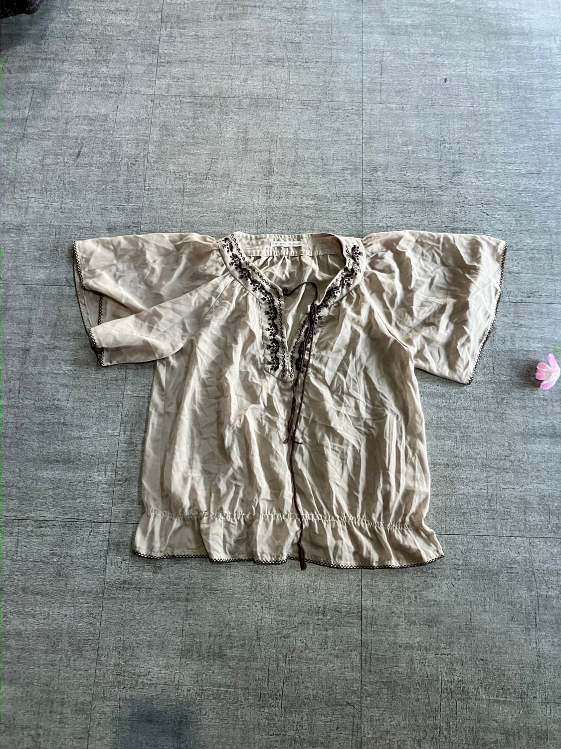 일본빈티지 90ans 하구미모리걸 할메카지 보헤미안 반팔블라우스 상품이미지1