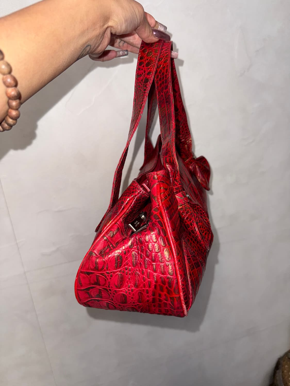 Metallic red gold python shoulder bag 상품이미지3