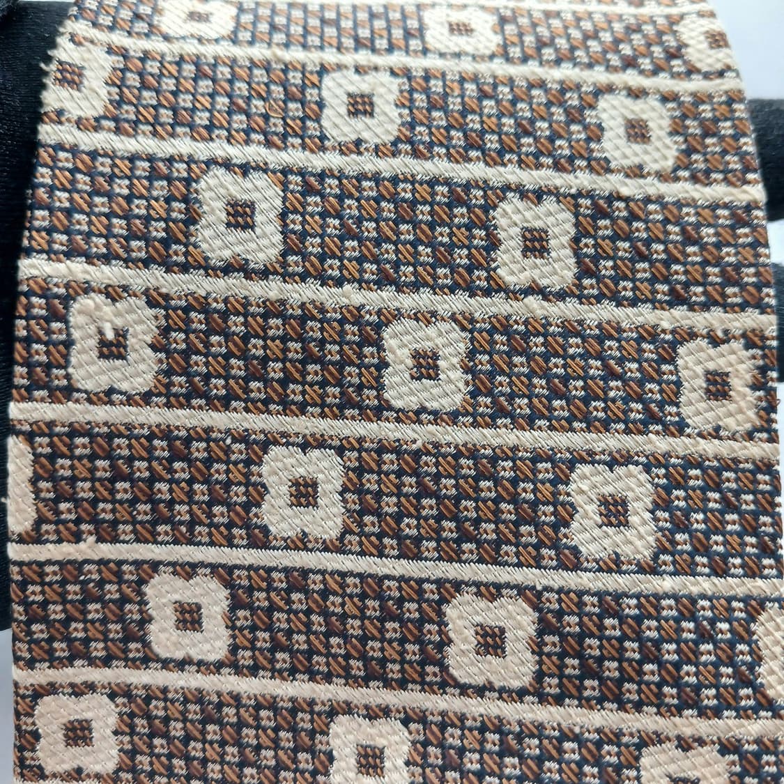 아쿠아스큐텀 실크 베이지 기하 패턴 넥타이 9.6cm A등급 A18793 상품이미지6