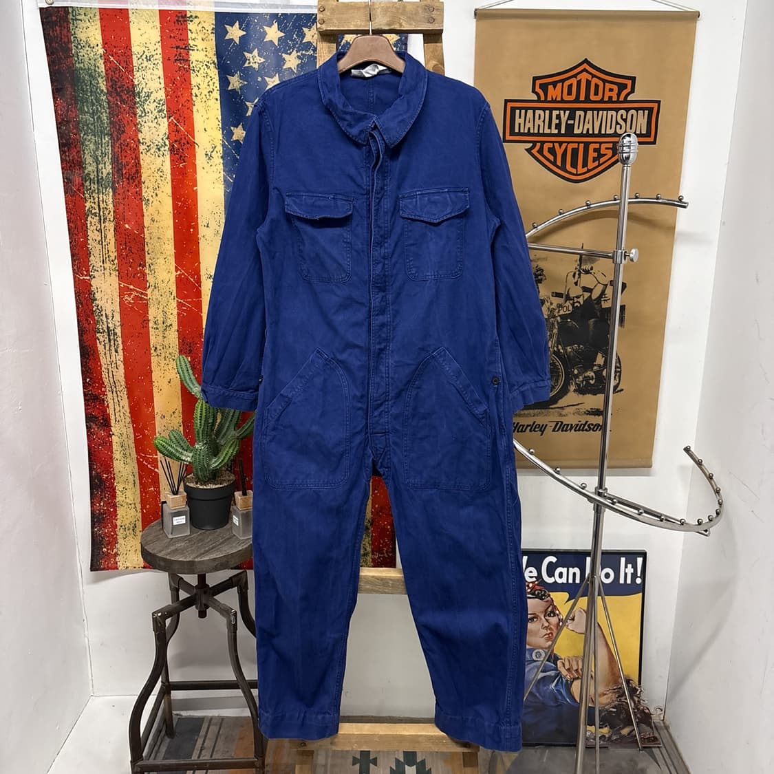 90s 프렌치 워크웨어 커버올 코튼트윌 점프수트 잉크블루 N953 상품이미지1