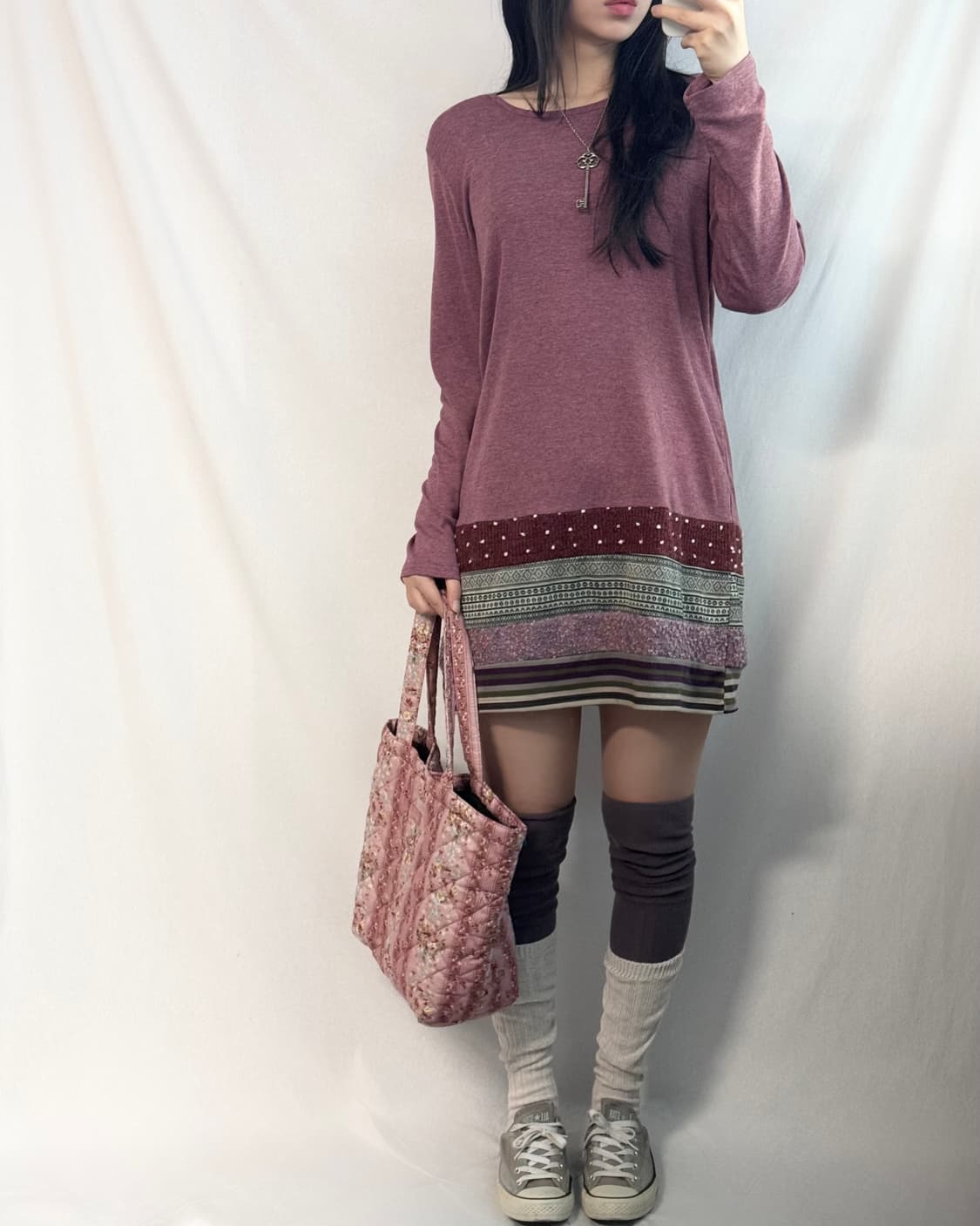 자수 가디건 패치 워크 밑단 롱슬리브 원피스 2pcs SET 상품이미지3