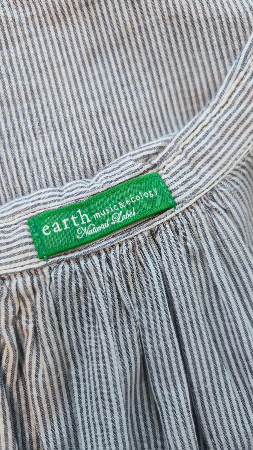 어스뮤직앤에콜로지 스트라이프 코튼 린넨 셔츠 원피스 튜닉 F 네이비 상품이미지4