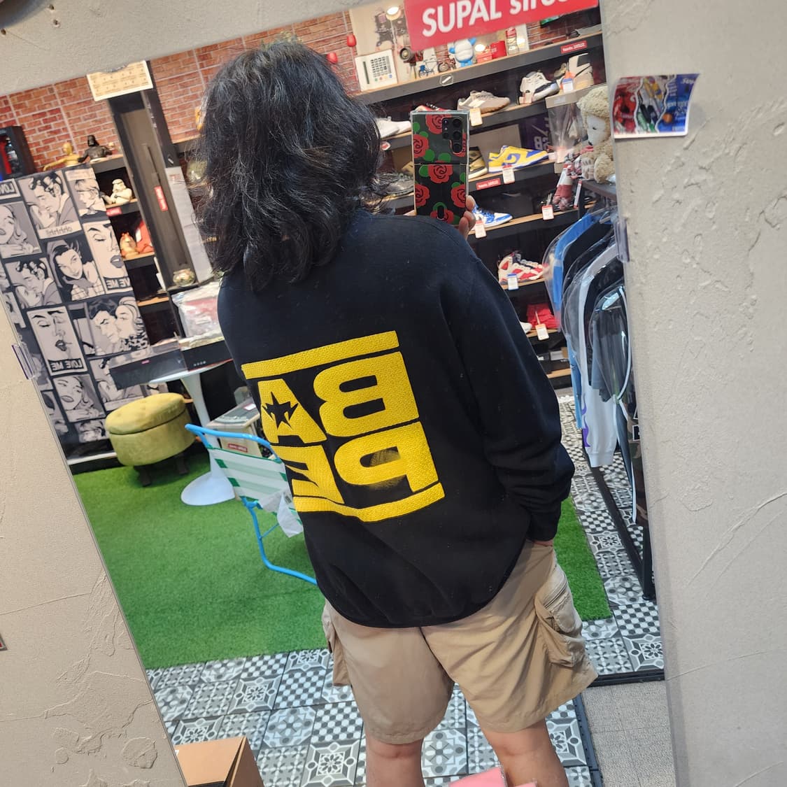 베이프 BAPE 빅로고 자수 블랙 맨투맨 L 상품이미지10