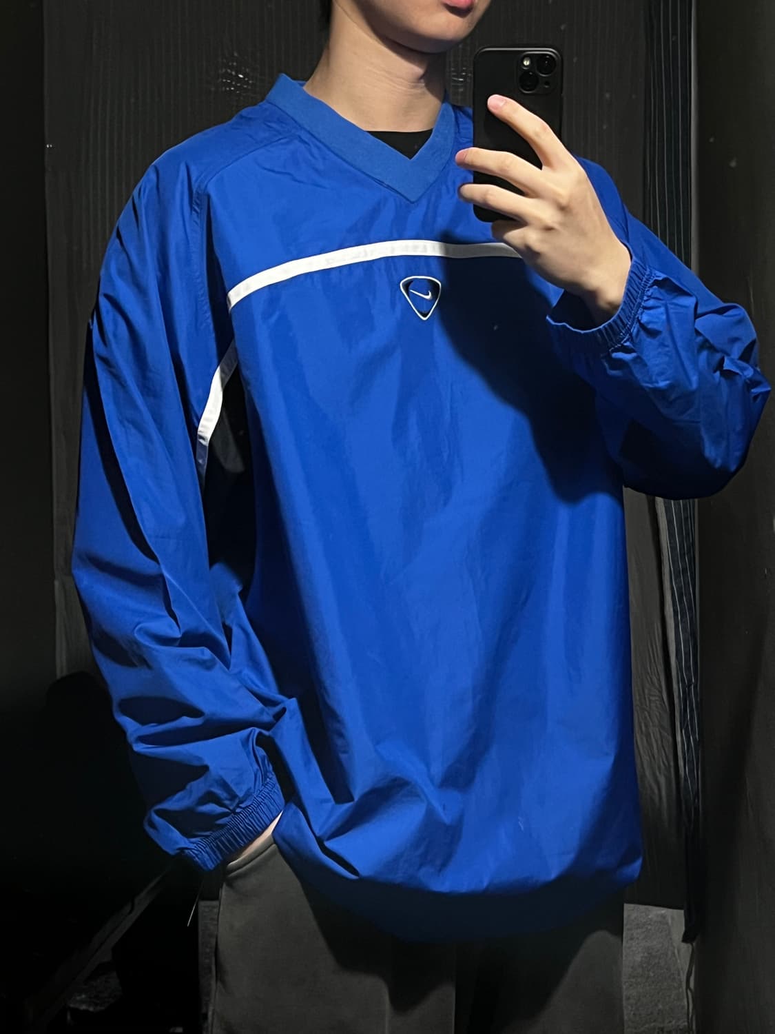 나이키 00s 블루 화이트 블랙 배색 스트릿 브이넥 웜업 풀오버 XL 상품이미지2