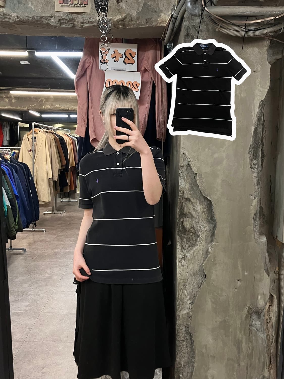 폴로 랄프로렌 스트라이프 카라 반팔 티셔츠 블랙 M #csz3189 상품이미지1