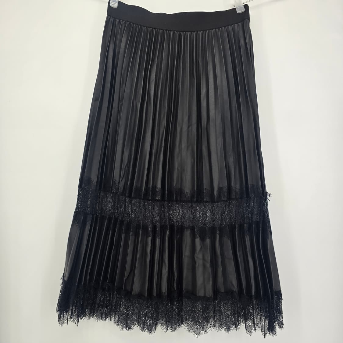 자라 블랙 레더 레이스 플리츠 롱 스커트 M 상품이미지8