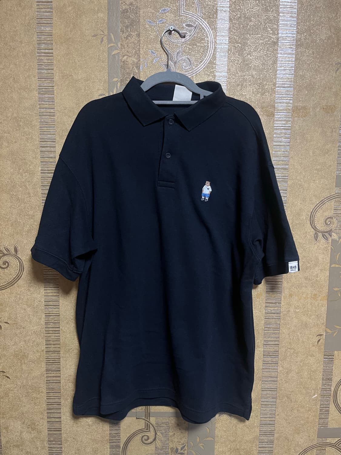 후아유 곰 자수 반팔 카라티 블랙 L 상품이미지2