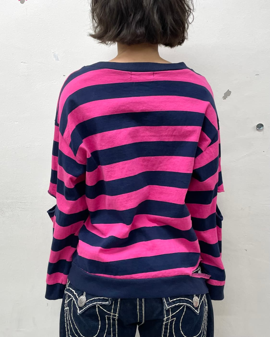 slit pink striped long sleeve 상품이미지3