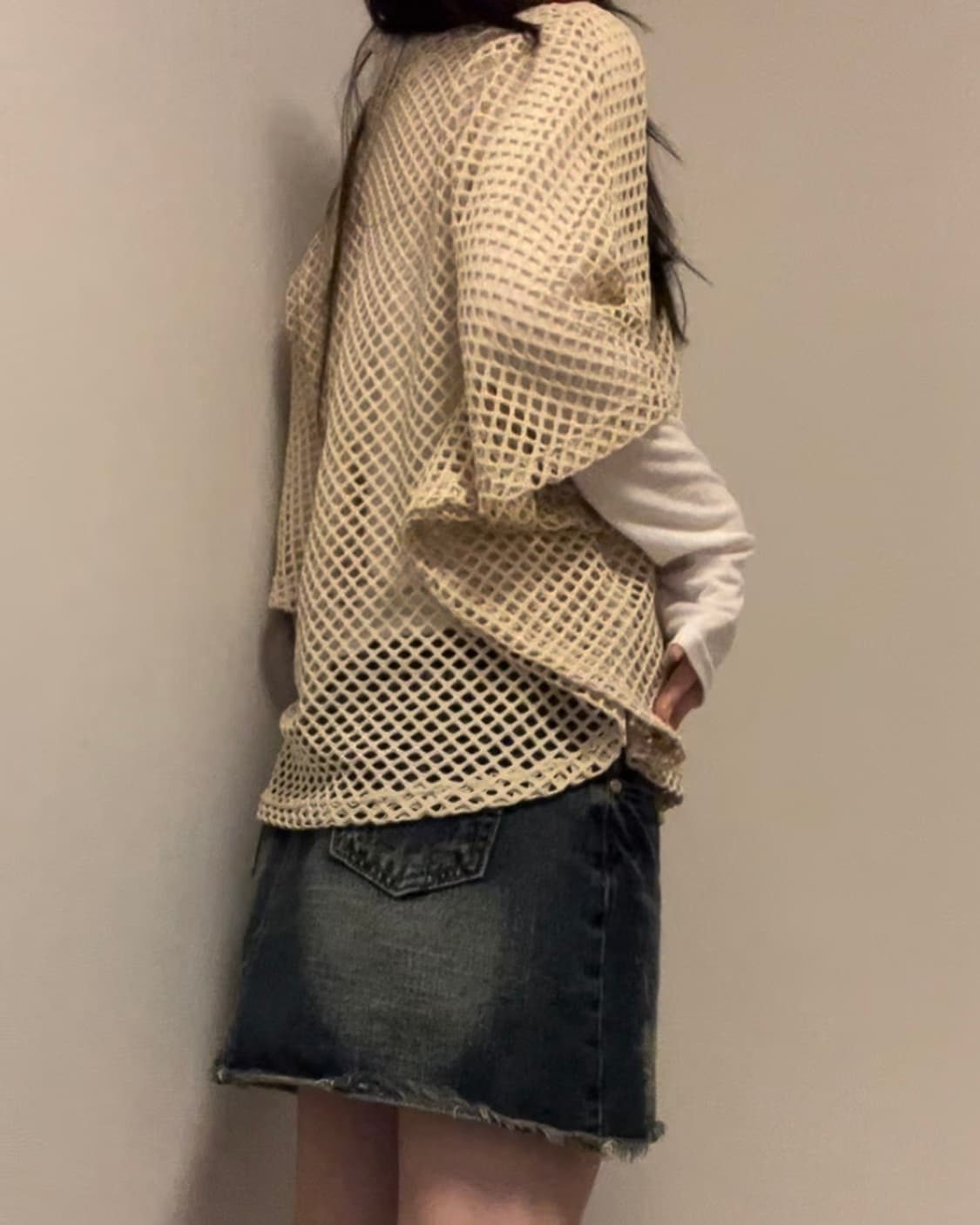 beige net pancho shape knit 상품이미지1