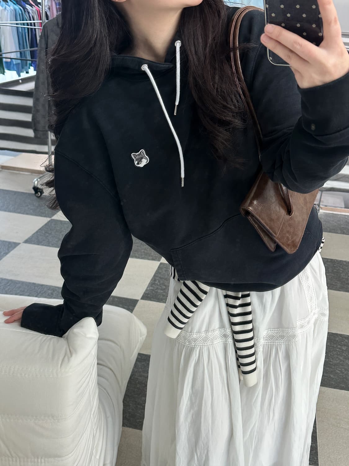 메종키츠네 그레이 폭스헤드 블랙 후드티  상품이미지1