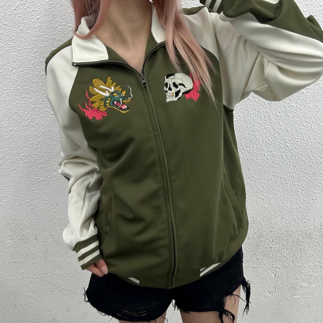 재팬 오리엔탈 자수 베이지 나그랑 카키집업 M 상품이미지1