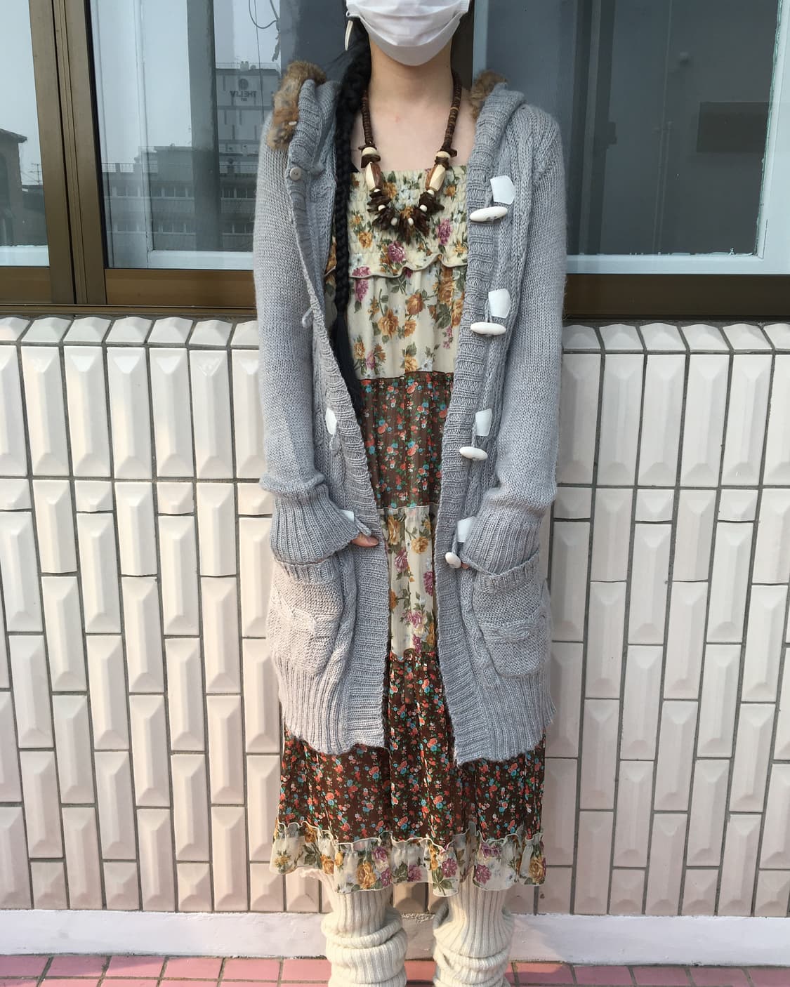 Fur trimming hood duffle button knit car 상품이미지7