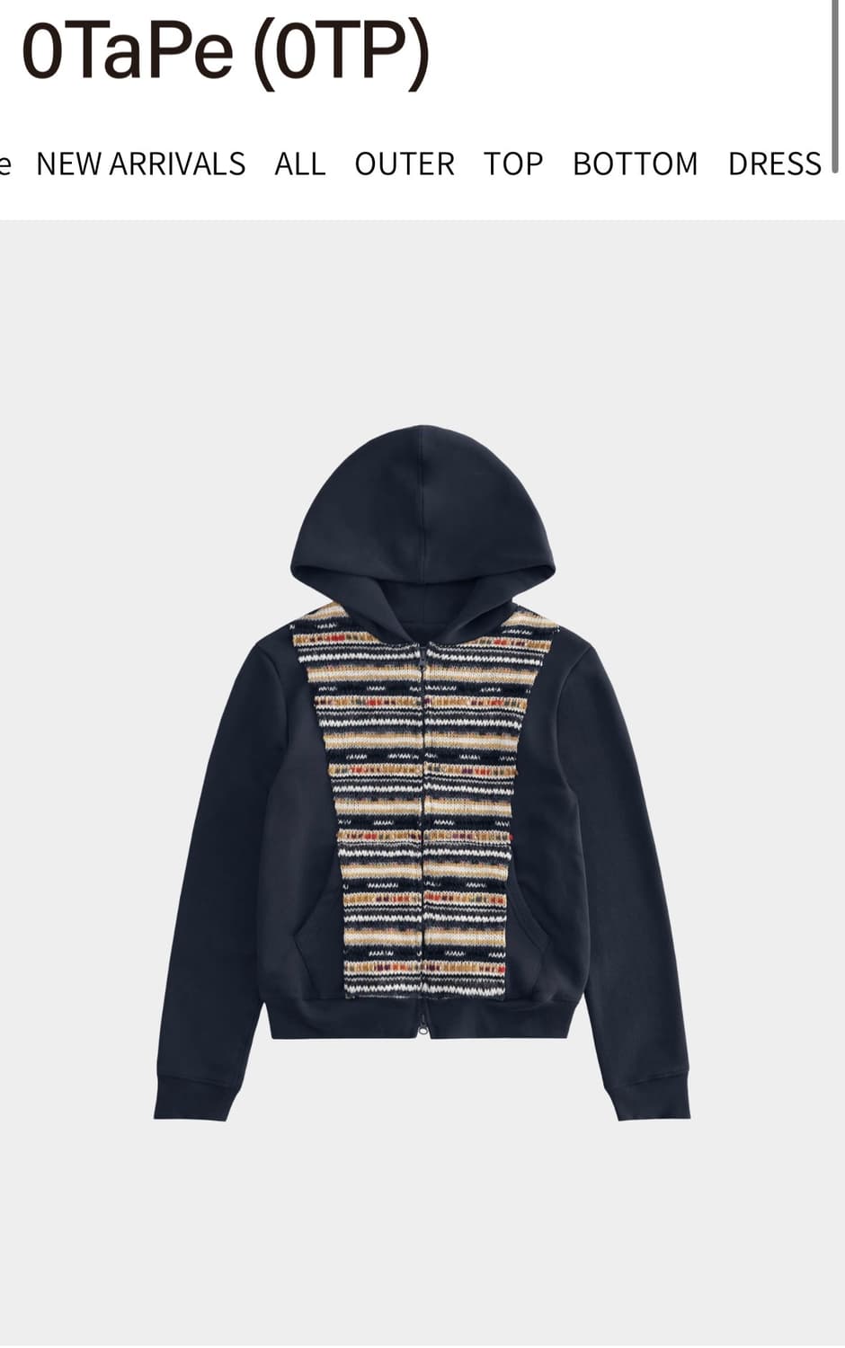 0tape block hooded zipup navy 상품이미지1