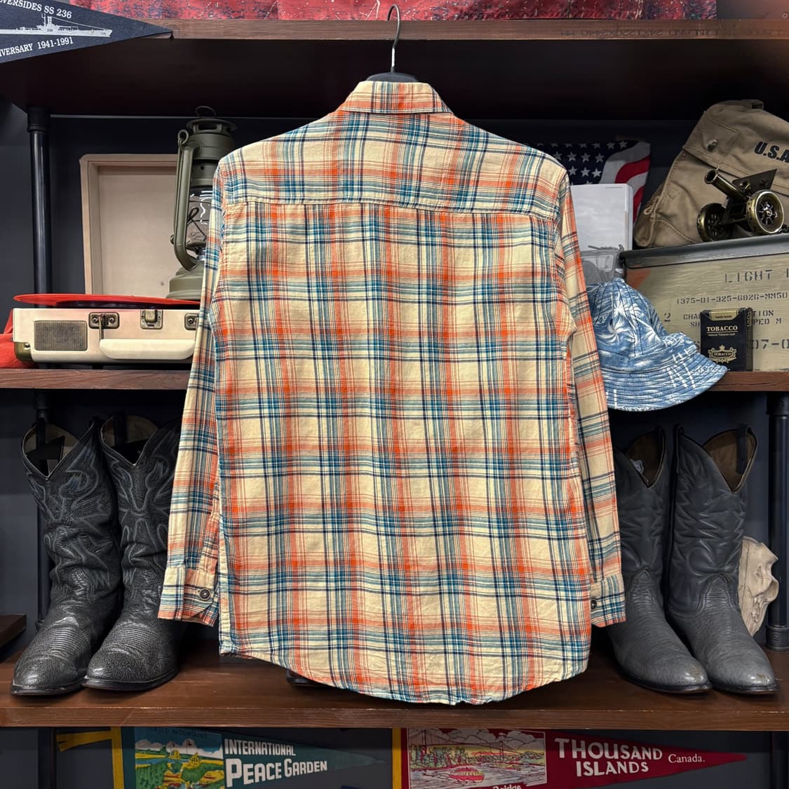 10s 할리데이비슨 슬림핏 오렌지체크 플란넬 워크셔츠 바앤실드 N739 상품이미지2