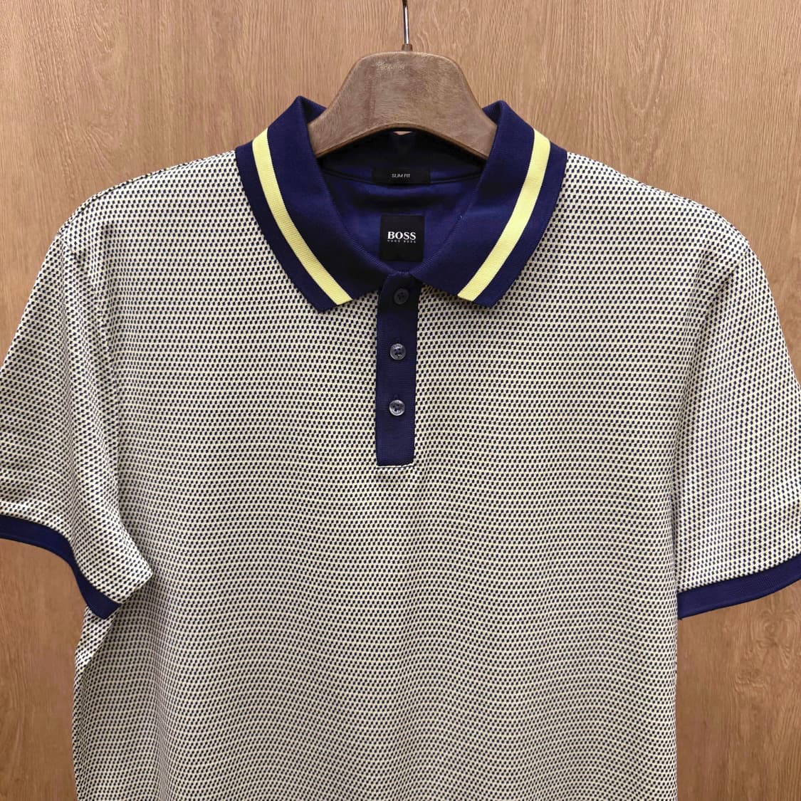 휴고 보스 마이크로 패턴 PK 티셔츠 배색 카라 버튼 디테일 네이비 상품이미지4