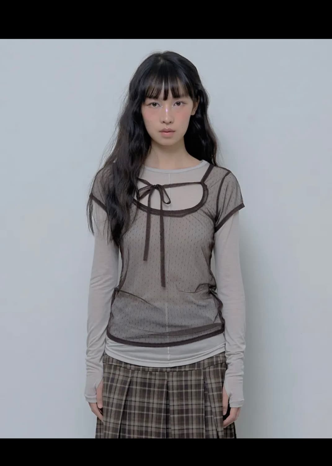 택달린 새상품) 팬시클럽 3-WAY 도트 레이어드 롱슬리브 베이지 상품이미지2