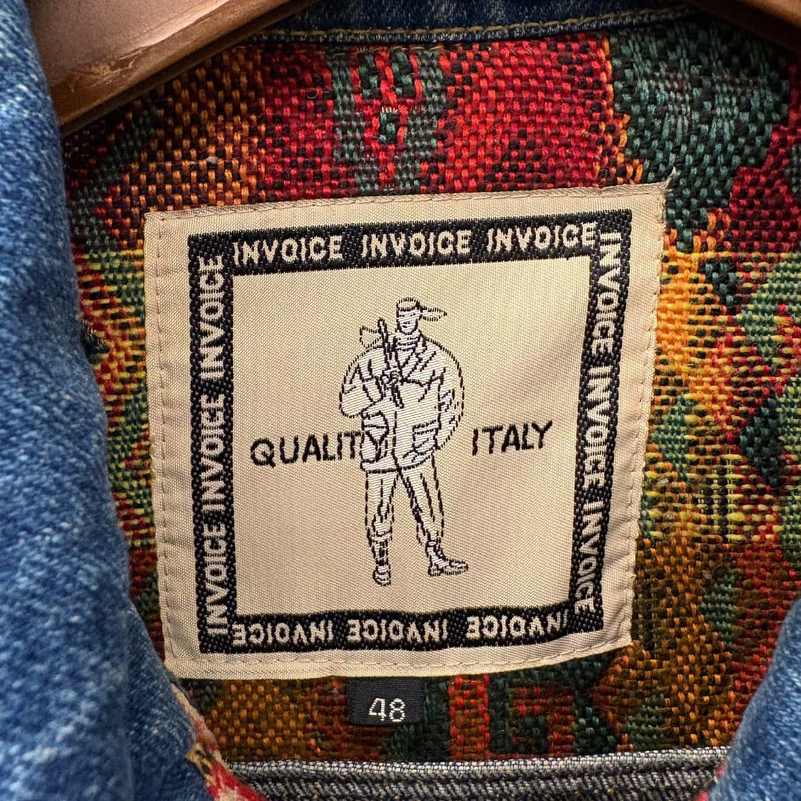 90s JPN 멀티컬러 자카드 아즈텍 자수 숏 데님 트러커 자켓 N580 상품이미지6