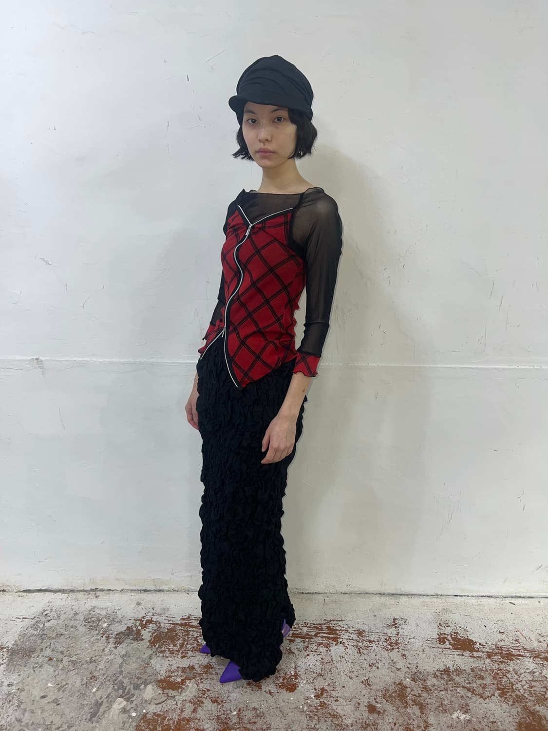 Vintage 체크 레이어드 지퍼 탑 상품이미지5