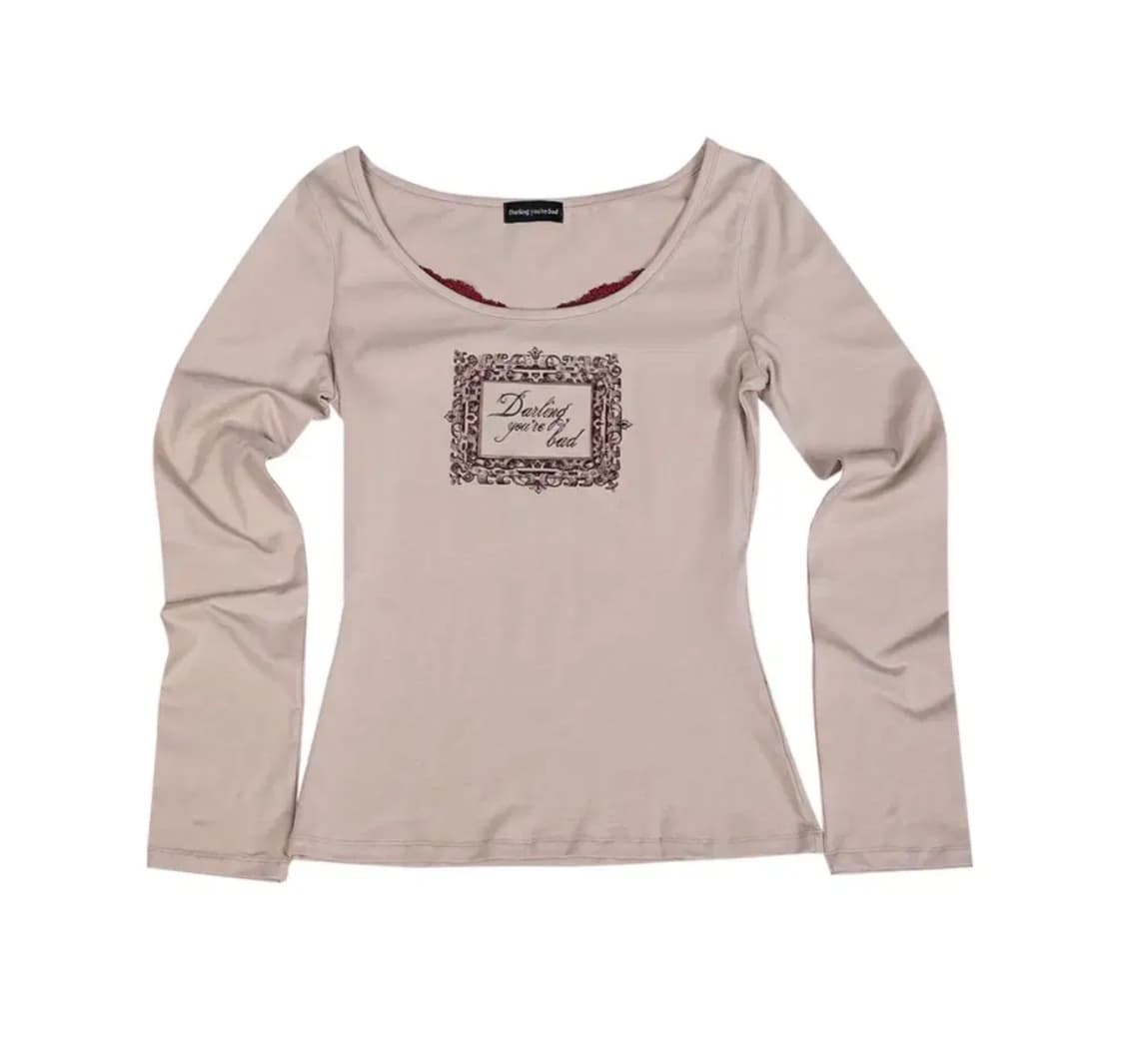 달링유어배드 레이스 프레임 티셔츠 베이지 상품이미지1
