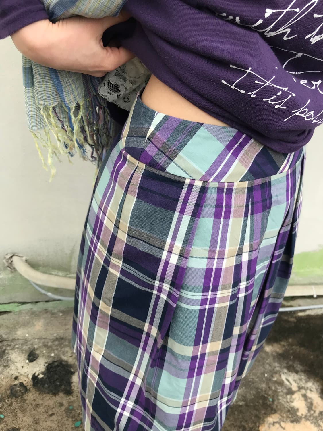 라벤더 체크 플리츠 스커트 상품이미지2