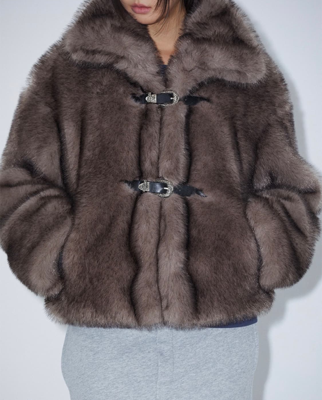 라라폭스 브라운 버클 퍼 자켓 상품이미지2