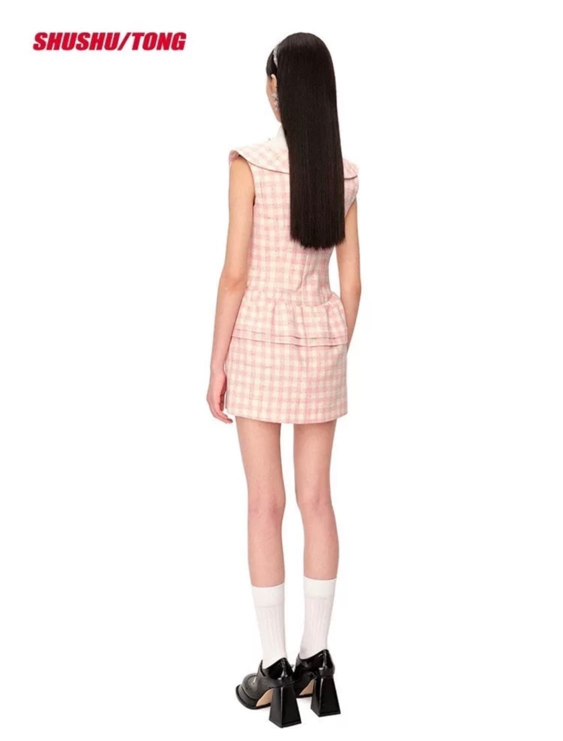 Shushutong 슈슈통 핑크 체크 미니 원피스 상품이미지2