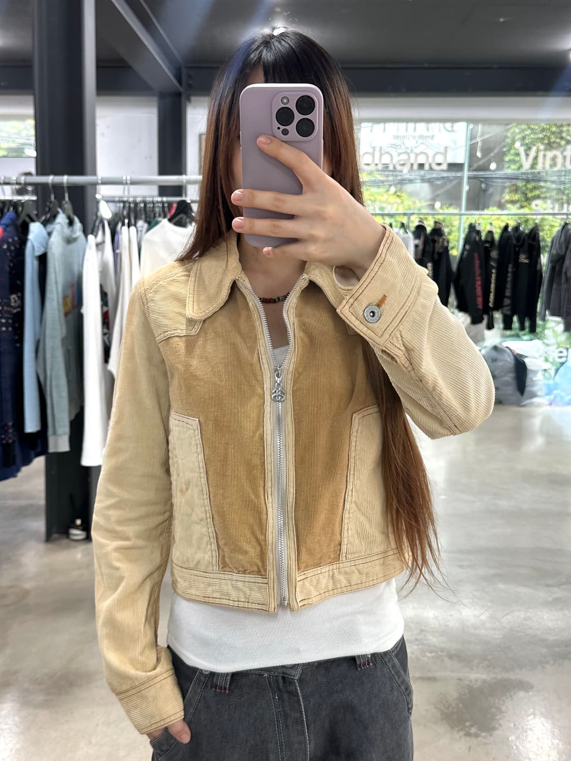 스투시 y2k  베이지 크롭 코듀로이 자켓 상품이미지1