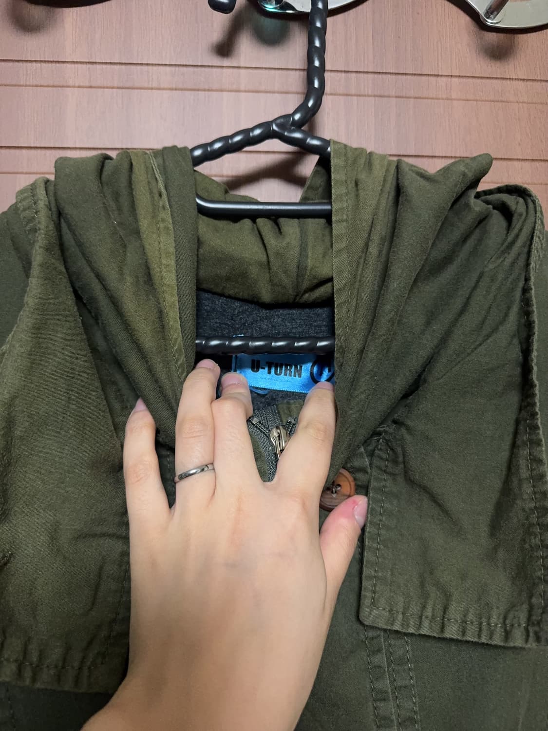 빈티지 모리걸 카키 후드 반팔 야상 점퍼 상품이미지3