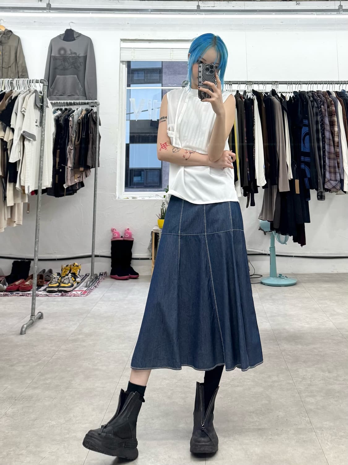 Tachibana 스티치 데님 스커트 상품이미지7