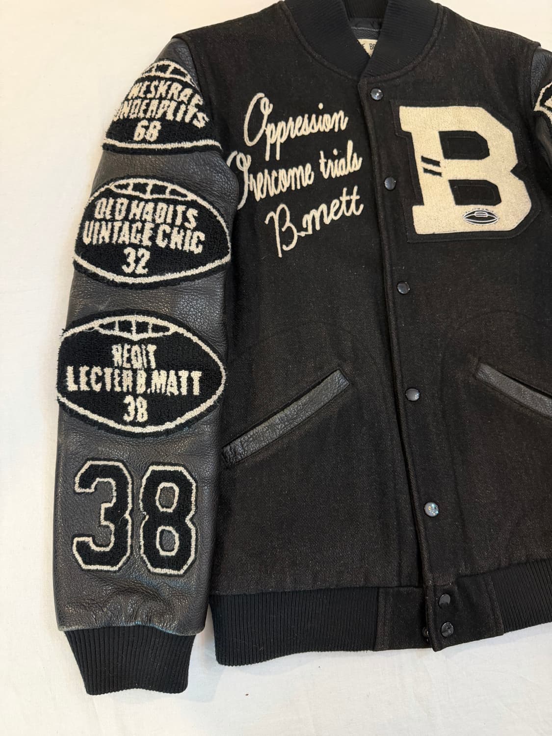 For The Boys Madness 캐시미어 가죽 바시티자켓 상품이미지3