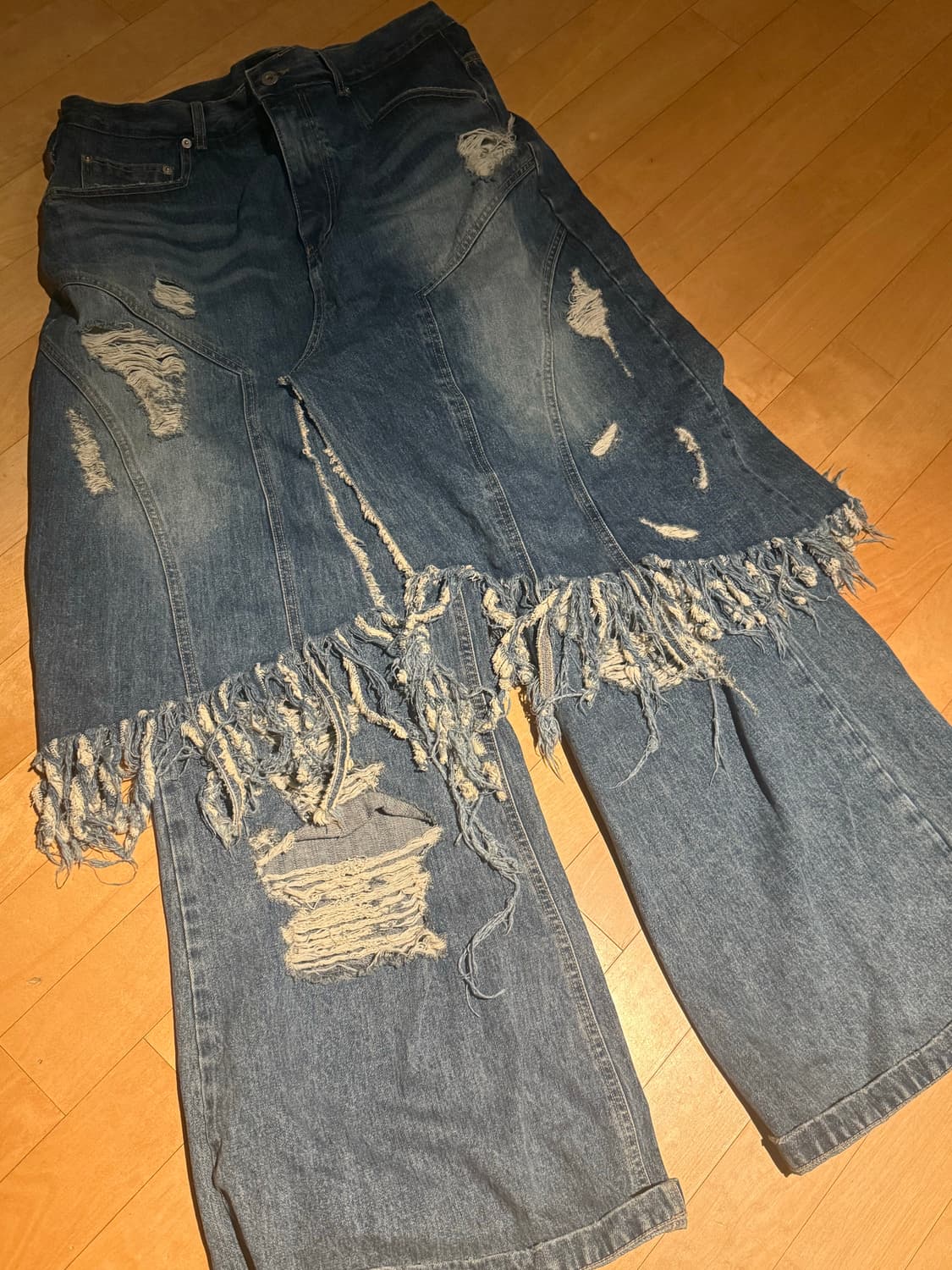 선데이오프클럽 레이어드 스커트 플레어 데님 진 상품이미지2