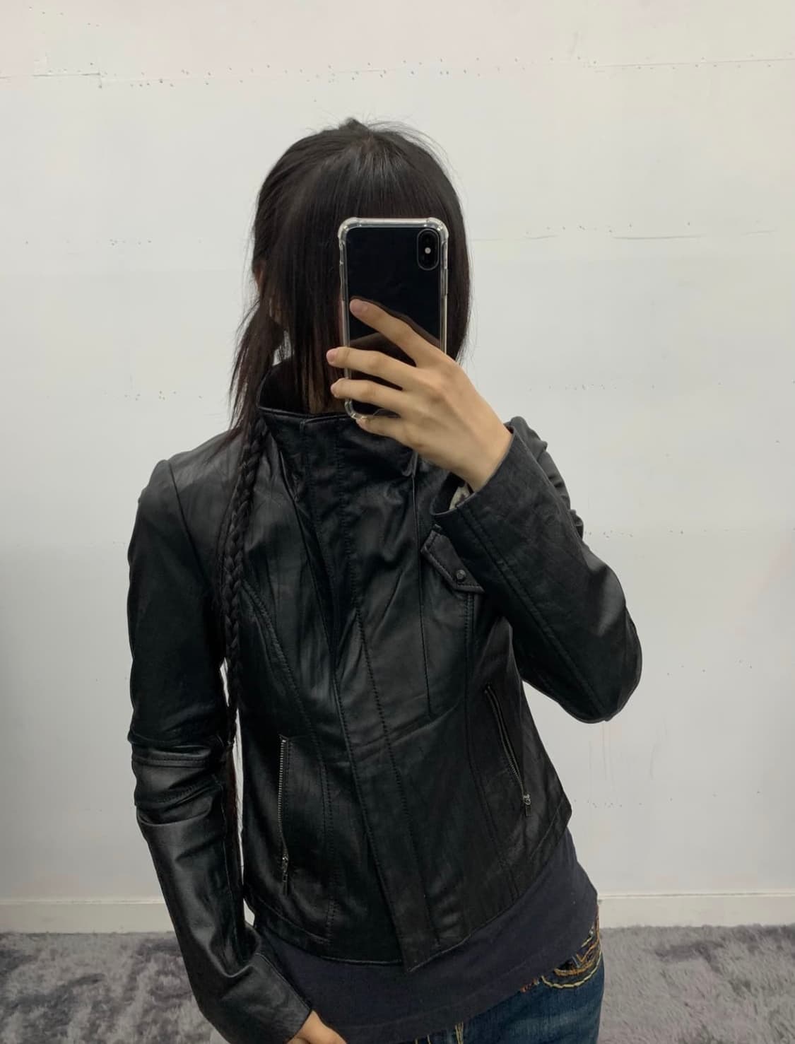 램스킨 사선 레더자켓 상품이미지1