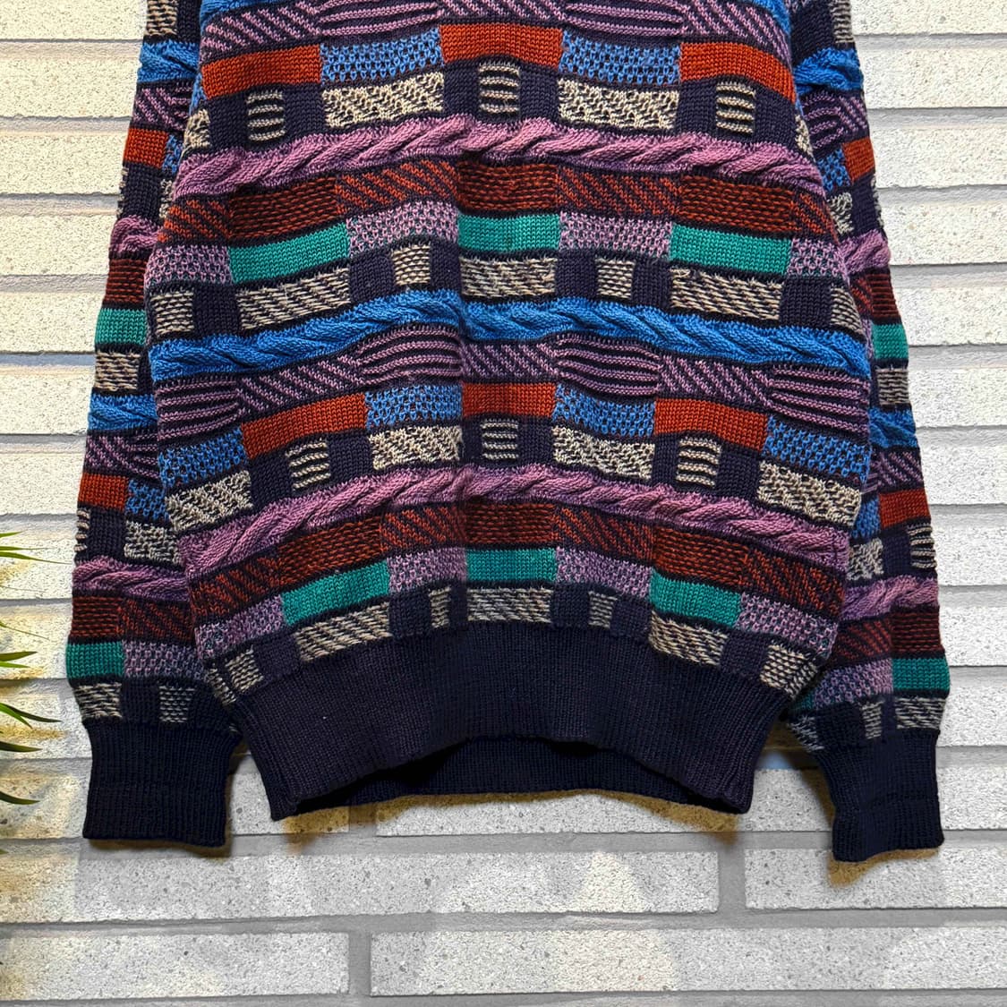 JPN VINTAGE 멀티 케이블 패치워크 울니트 믹스패턴 디테일 상품이미지4